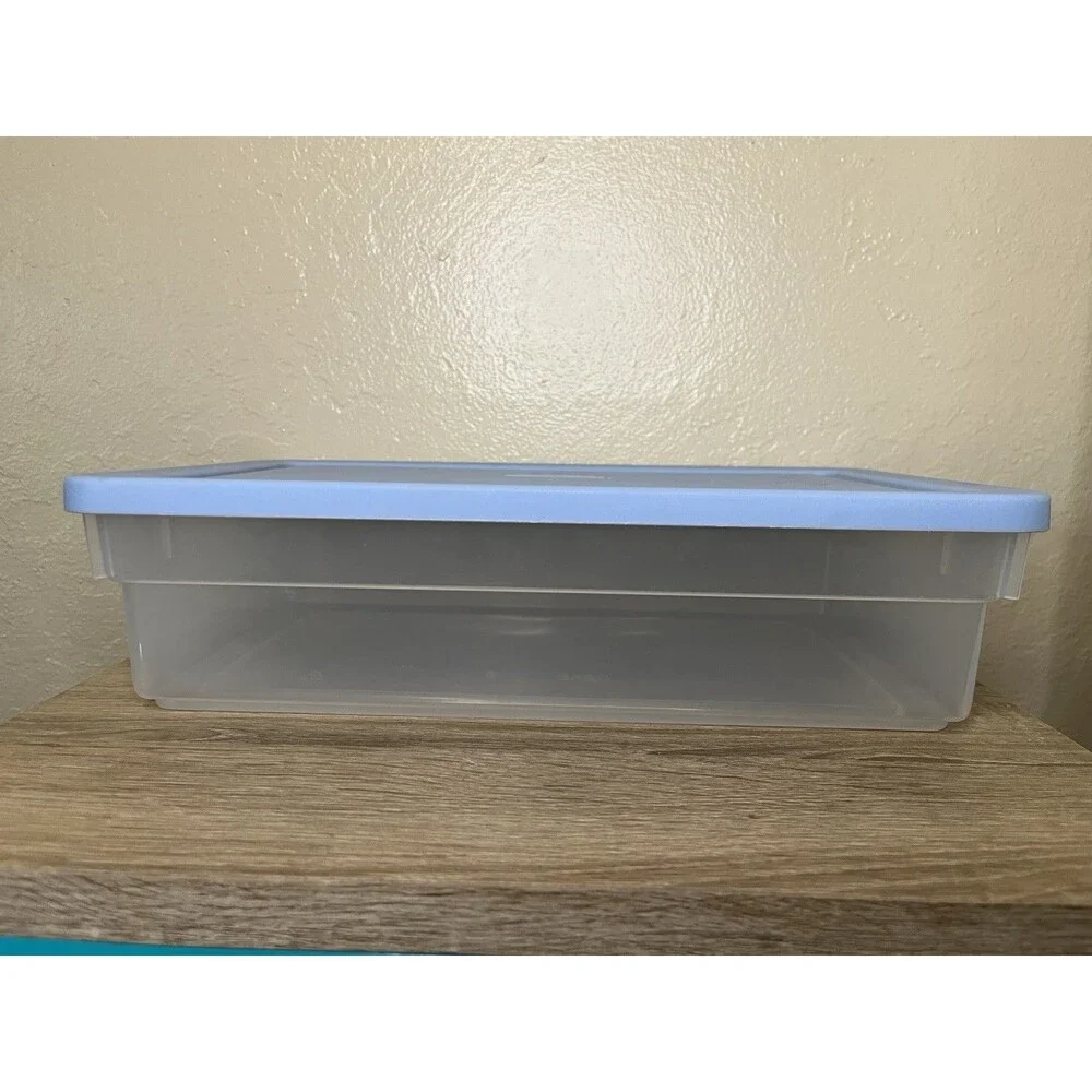 Vintage Rubbermaid 0286 Storage Box Blue Clear Container Plastic Snap 4.5 Qt